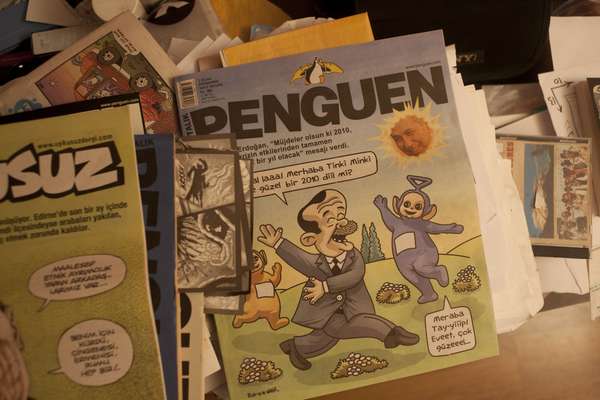 Penguen, with a caricature of Recep Erdogan on the cover