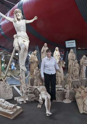 Wooden statues at the Andrzej Burkot stand