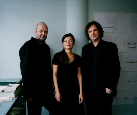 The architects and co-founders of Jarmund/Vigsnæs, Einar Jarmund (left) and Håkon Vigsnæs, with fellow partner Alessandra Kosberg 