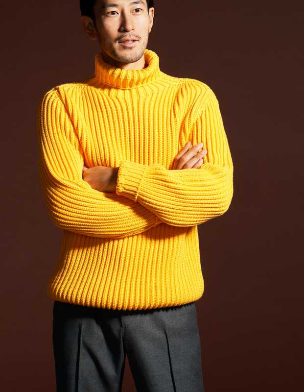 Rollneck jumper by Id Dailywear from Dailyshop, trousers by Maison Kitsuné