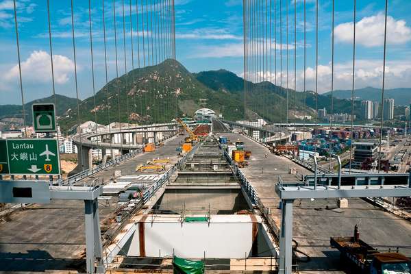 Stonecutters Bridge spans 1,018m across the port of Hong Kong