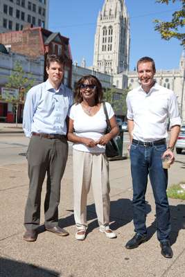 Maelene Myers is the Executive Director of East Liberty Development, with Matthew Ciccone (right) and Nathan Cunningham (left)