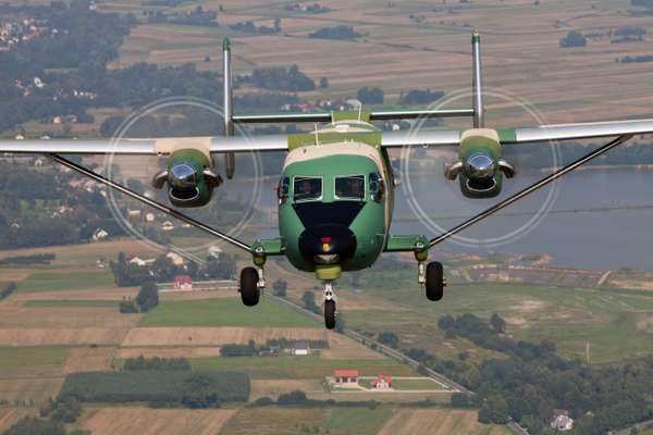 An M28 fixed wing passenger/cargo aircraft in flight