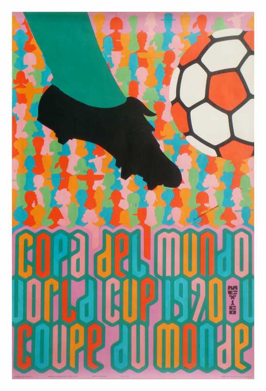 Poster from the Mexico World Cup. The typography is devised from the segmented World Cup football introduced to the game in 1970
