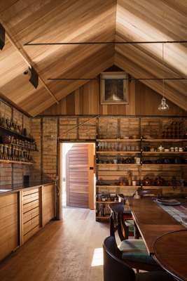 A gabled ceiling was created for the historic kitchen