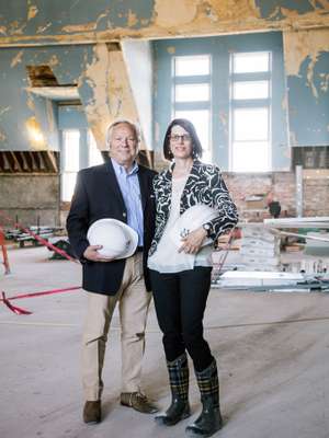 Developer Dennis P Murphy and preservationist Monica Pellegrino in the Olmsted-Richardson complex