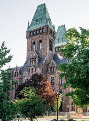 Developer Dennis P Murphy and preservationist Monica Pellegrino in the Olmsted-Richardson complex