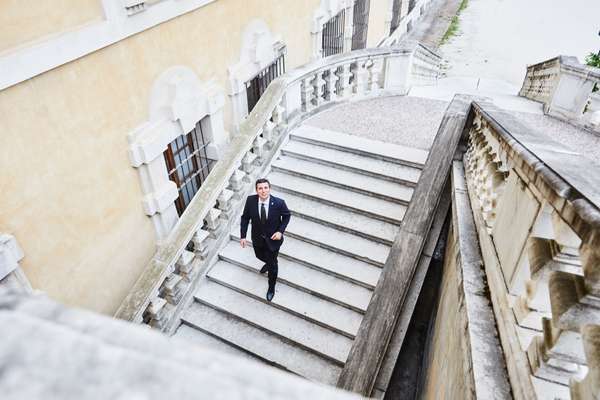 Andrea Sinigaglia, Alma’s general manager, on the grand staircase to the garden