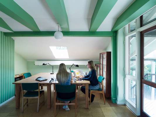 The reading rooms are bedecked in bold colours