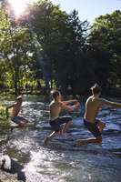 Swimming is a popular pastime here