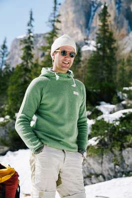 Head of sales Erik Friis laps up the alpine sun 