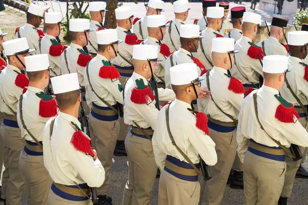 Dress uniform includes the ‘képi blanc’, a blue sash and red ‘épaulettes de tradition’