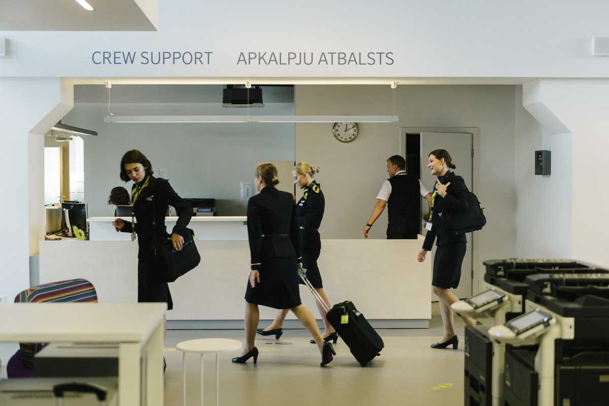 Flight attendants leaving the AirBaltic Crew Centre