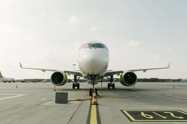 Airbus A220-300 on the tarmac at Riga Airport 