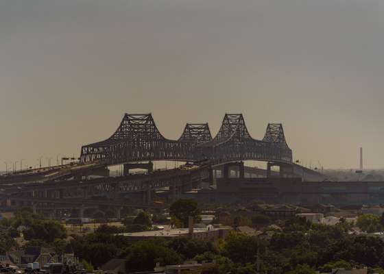 The Crescent City Connection Bridge soars over the Mississippi