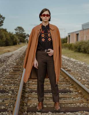 Heinrich Swanepoel, from Florida, playing chicken on the South Pacific Railroad in Marfa