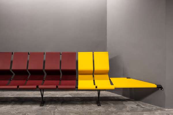 Benches in the theatre foyer