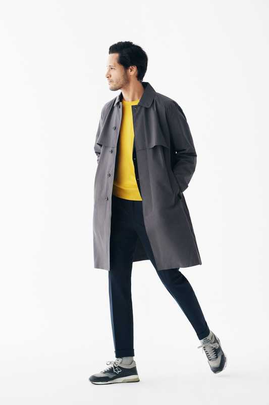 Coat by Still By Hand, jacket and trousers by Id Dailywear from Dailyshop, jumper by John Smedley, socks by Beams, trainers by New Balance