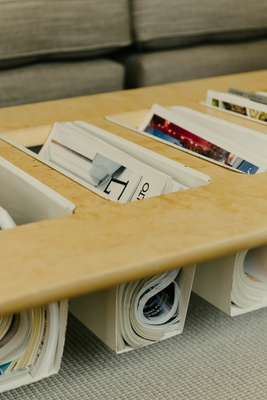 Magazine holder on rare 1970s Bruno Mathsson coffee table