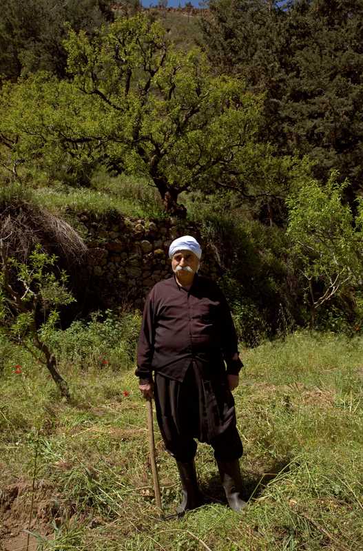 Druze farmer Nadeem Abi Ali in traditional dress