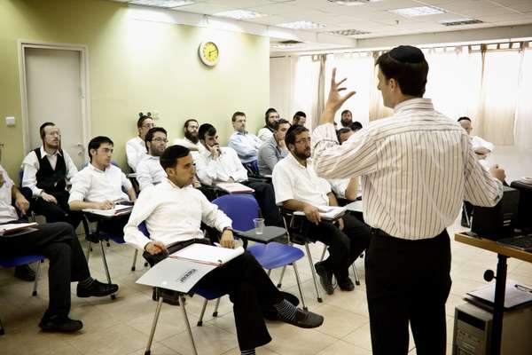 A men’s class at the Orthodox branch of Habetzefer, Bnei Brak