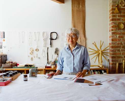 Sekimachi in her jewellery studio