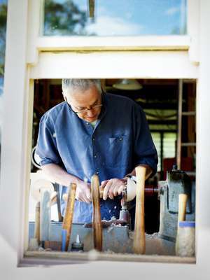 Patrick Senior in his woodworking workshop