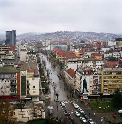 Pristina’s city centre; the poster is of Kosovo’s founding father, Ibrahim Rugova 