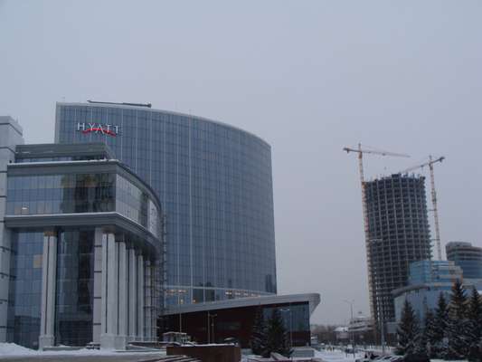 The newly built Hyatt hotel next to river Iset