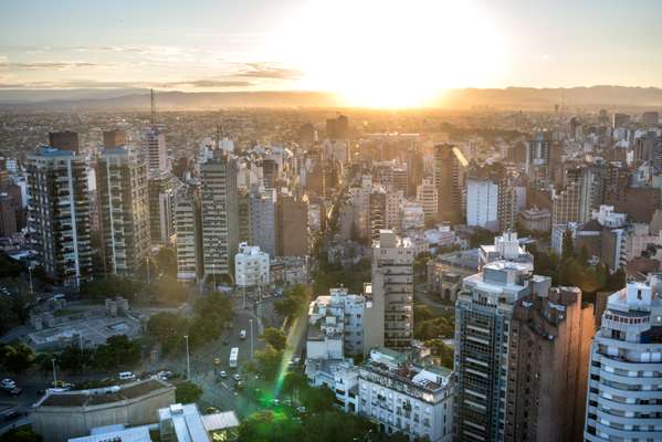 Panorama of Argentina's second city at sundown