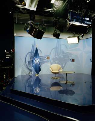 Lights, camera… a lonely TV studio for down-the-line interviews