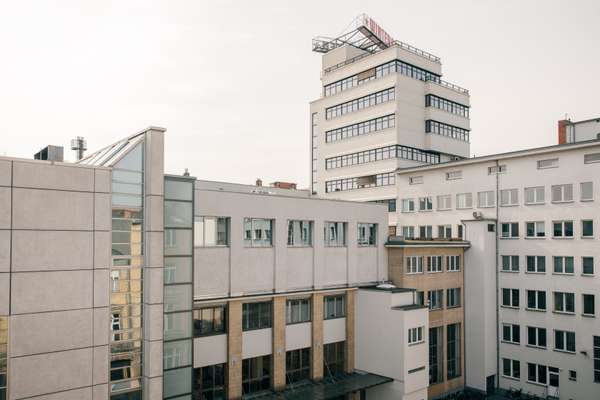 The Esther Schipper Gallery occupies the top floor of this building on Potdsdamer Strasse 