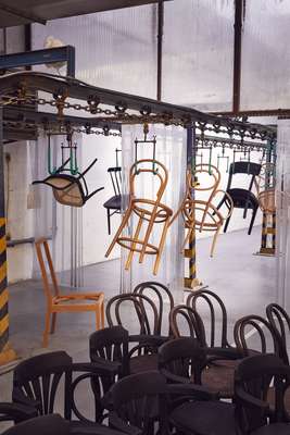 Chairs on the production line at Ton 