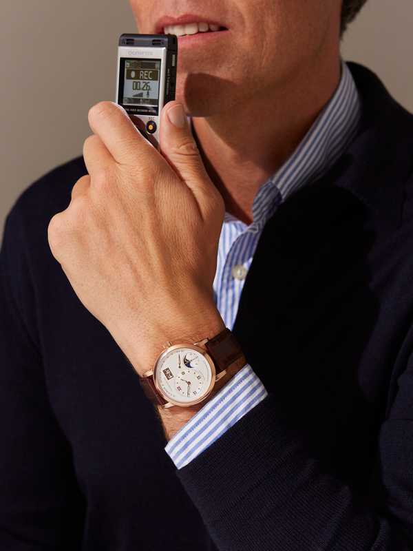 CARDIGAN by Roberto Collina, SHIRT by Brooksfield, lange 1 moon phase watch by A Lange & Söhne
