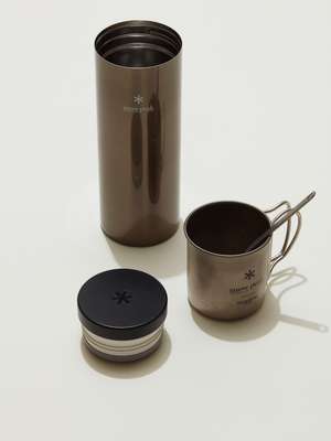 Kanpai bottle, titanium mug and titanium spork