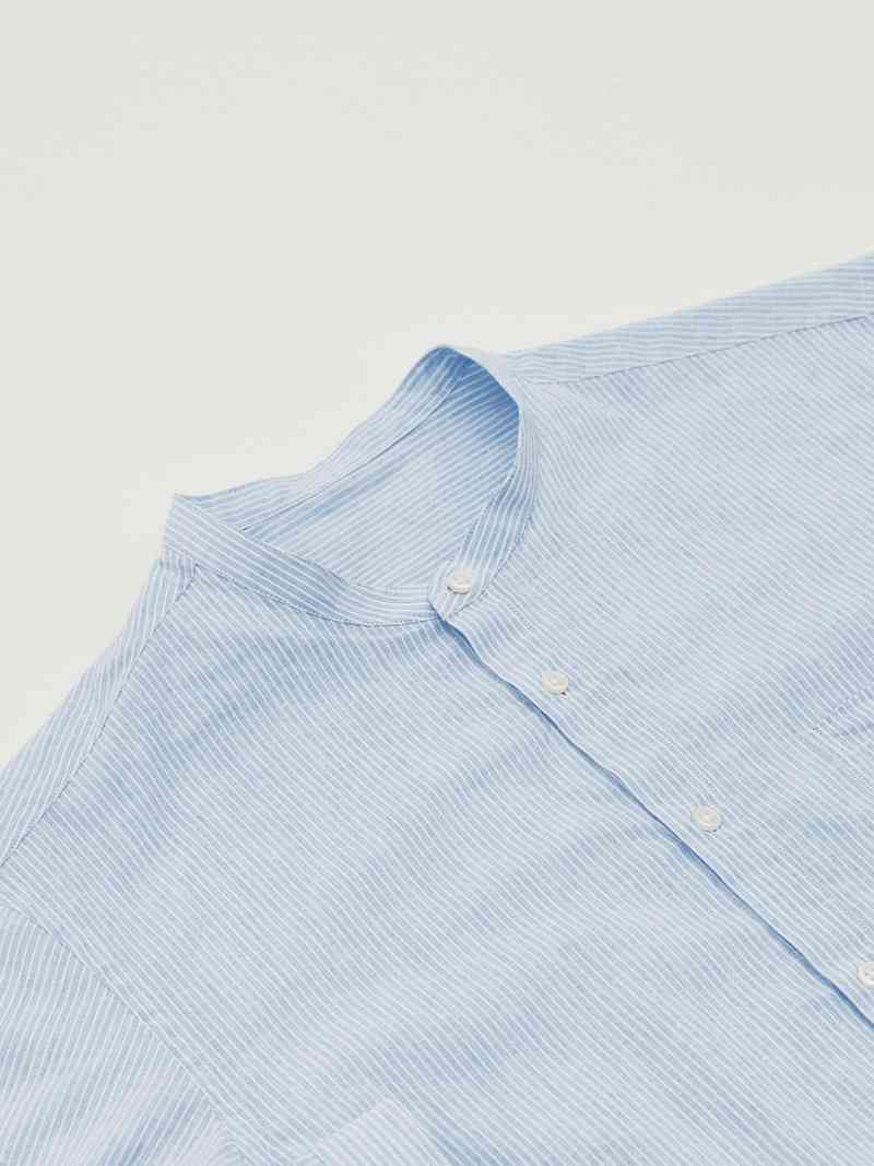 Lightweight cotton and linen grandad-collar shirt