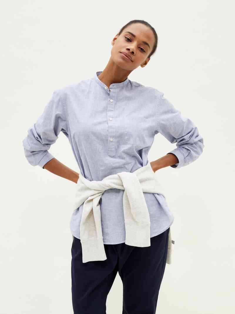 Lightweight cotton and linen grandad-collar shirt