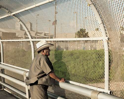 Mexican man on the official border-crossing bridge in Texas 
