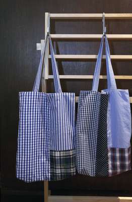Morikage Shirt - The Kyoto shirt-maker now does bags made from cotton shirt fabric.