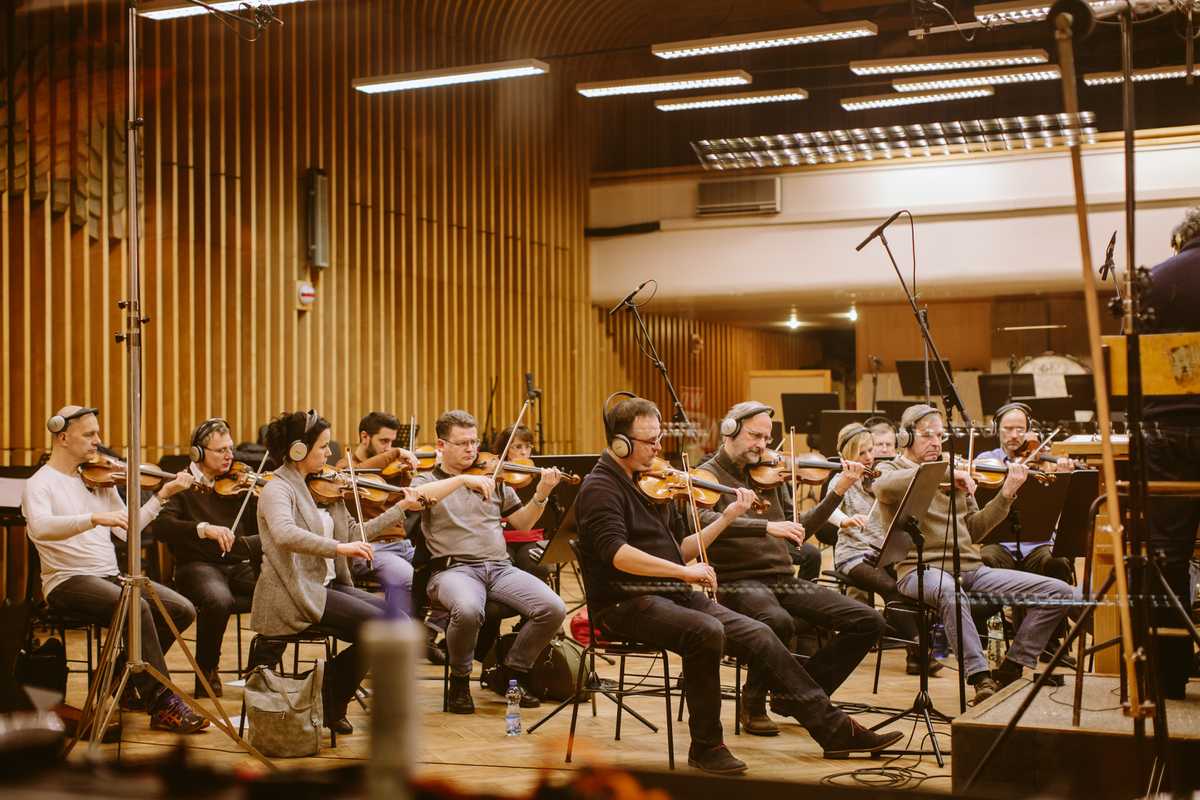 String recording session in the Czech National Symphony Orchestra studio