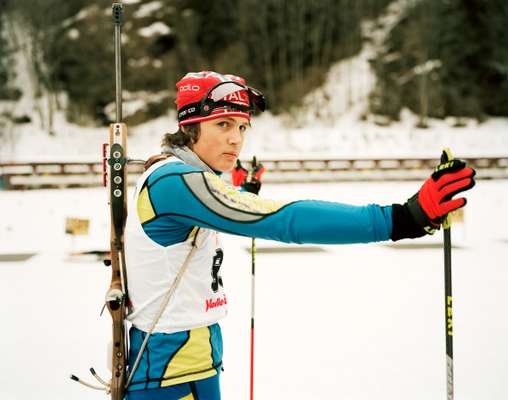 Biathlon contestant at Brusson ski resort