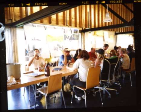 Communal table in the studio building