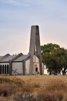 The village’s modernist church was built on a dry steppe