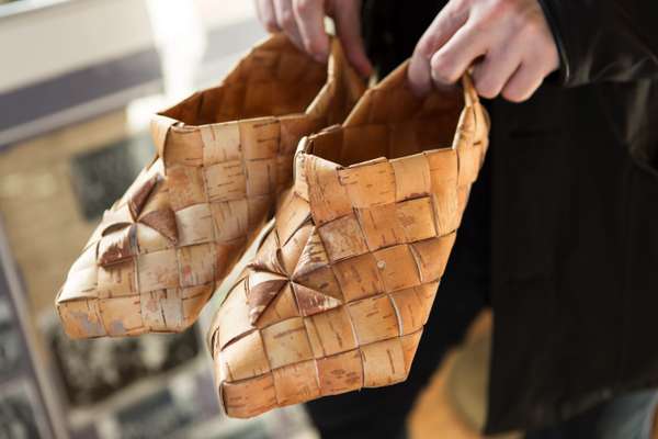 Traditional birch-bark shoes