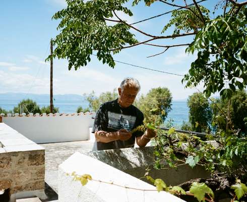 Agis Criticos at his terrace in Aegina
