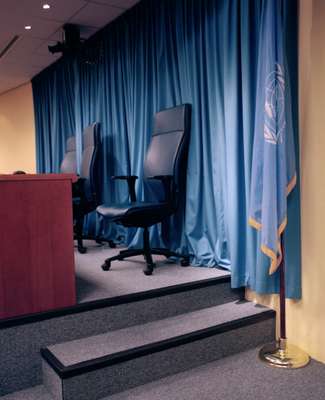 Judges’ bench at ICTY in The Hague 