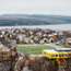 Kirkenes, with its newly built school (yellow) and swimming facilities (behind the school)