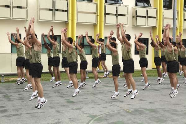 Basic military training at Palau Tekong