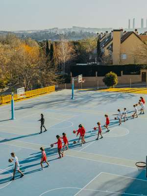 Pupils exercising before morning classes