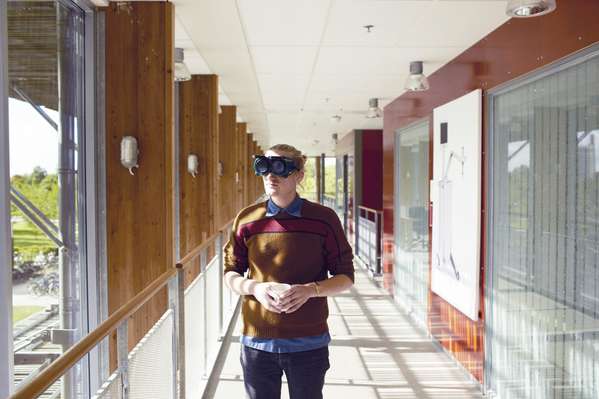 A student at Sweden’s Lund University wears goggles that simulate eye problems